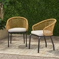 thumbnail image 3 of CoSoTower 2-Pack Boho Rattan Club Chairs - 25" Wide Outdoor Patio Chairs with Water-Resistant Cushions & Iron Frame, Polyethylene Woven Lounge Chairs for Deck or Garden, 3 of 9