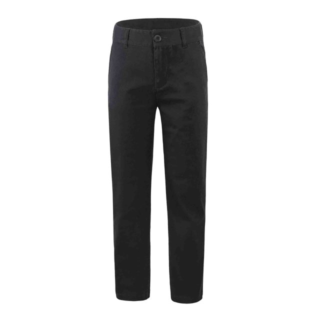 Bienzoe Pantalon d'Uniforme Scolaire pour Fille en Coton Extensible à Taille Ajustable Noir 7