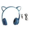 thumbnail image 1 of Auriculares inalámbricos con forma de gato, sonido HiFi, luminosos, estéreo, Bluetooth, para el hogar, la escuela y la oficina, color azul oscuro., 1 of 14