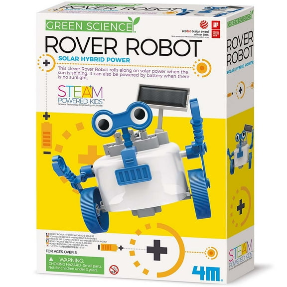 4M: Green Science: Rover Robot - DIY Robotics Assembly Kit, Solar & Battery Hybrid Power Rolling, STEM Building, Physics Toy Activity Set, Kids Age 5 