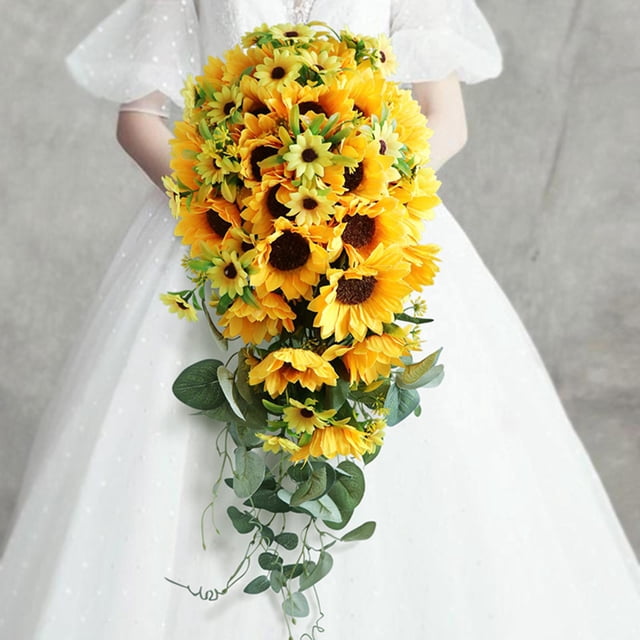 Girasol artificial nupcial, Toss Bouquet Colección con Ensayo Decoración para BLESIY ramos de novia