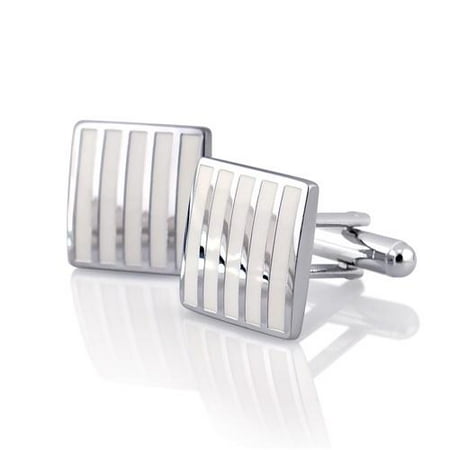Zodaca Silver Cufflinks with White Stripes