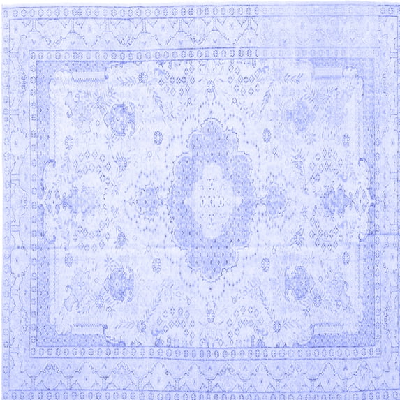 Ahgly Company Machine Washable Indoor Square Persian Blue Traditional Area Rugs, 8' Square