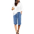thumbnail image 2 of HAIJIE Shorts for Women Knee Length Long Shorts Linen Plus Size Dressy Casual Pull On with Drawstrings (#0 Blue,XXL), 2 of 6