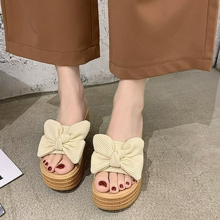 

FAKKDUK Women s Wedge Sandals Summer Platform Sandals for Womens Ladies Comfortable Chunky Slides Sandals Womens Open Toe Wedges High Heels Beach Sandals Slippers 7.5&Beige