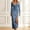 Blue, variant on Women's V-Neck Denim Dress - Long Sleeve Plain Maxi Dress with Side Slit, Androgynous for Casual (Blue,S)