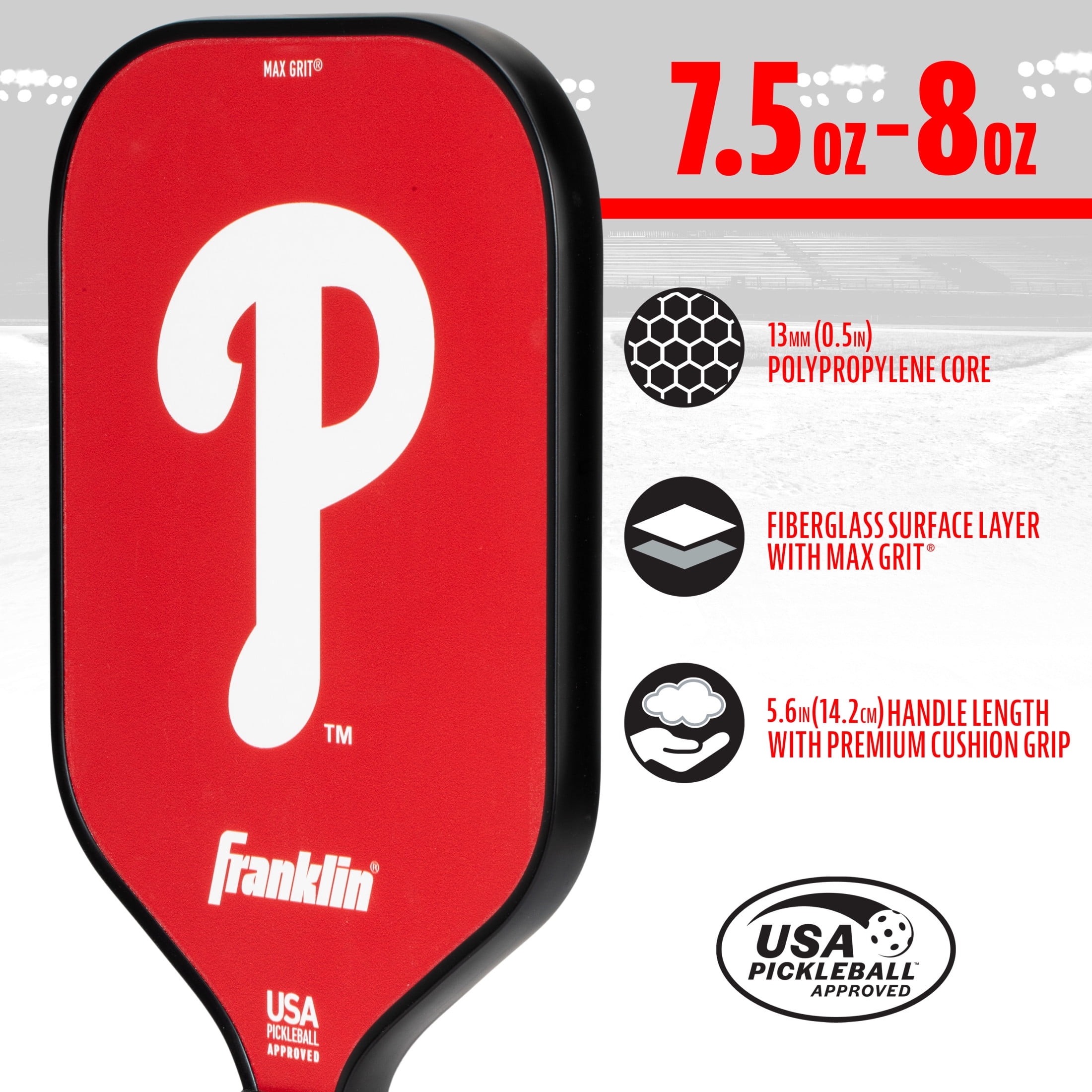 Franklin Sports MLB Philadelphia Phillies Pickleball Paddle - Official MLB Team Pickleball Paddles - USAP (USAPA) Approved Premium Quality Pickleball Paddles - Authentic Team Logos + Colors