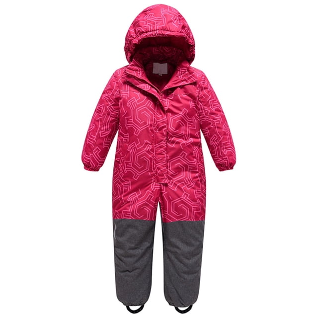 Breezora Windproof Waterproof Snowsuit For Children Thickened Thermal Ski Overall With Removable Hood And Pockets 100 Size Pink