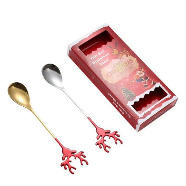 De Cuchara Agitadora De Acero Inoxidable Con Forma De Cabeza De Ciervo, Cuchara De Postre De Café De Alce De Navidad 2 Unids/Set Advancent HA044920-05