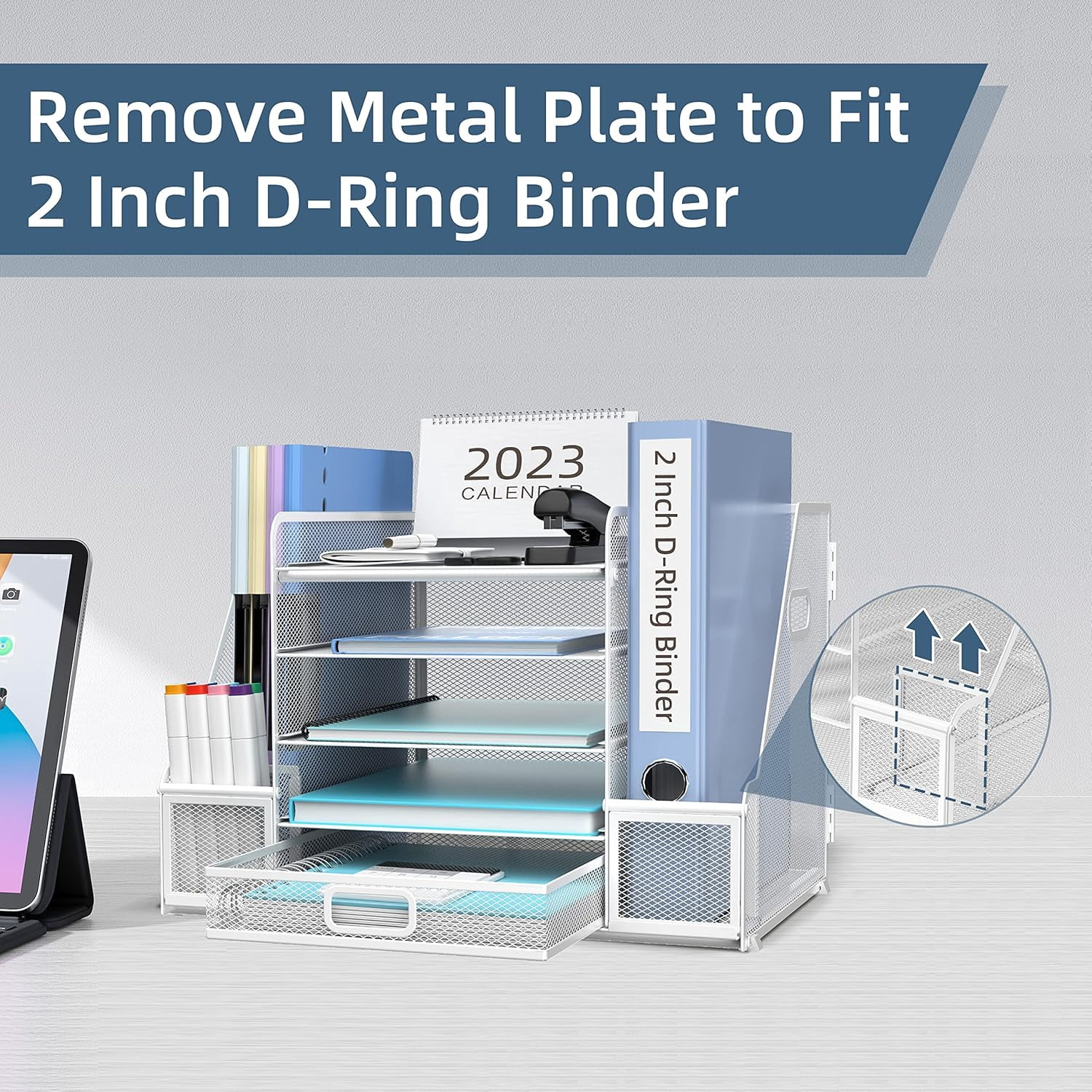INTIGE 5-Tier Tray-style Document Rack, Desktop Document Sorter with Bookends for Home and Office