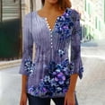 thumbnail image 2 of Dazajoo Womens Boho Blouses 3/4 Sleeve Vintage Floral Print Tunic Tops 2025 Summer Plus Size V Neck Flowy Henley Shirts,Blue,XXL, 2 of 6