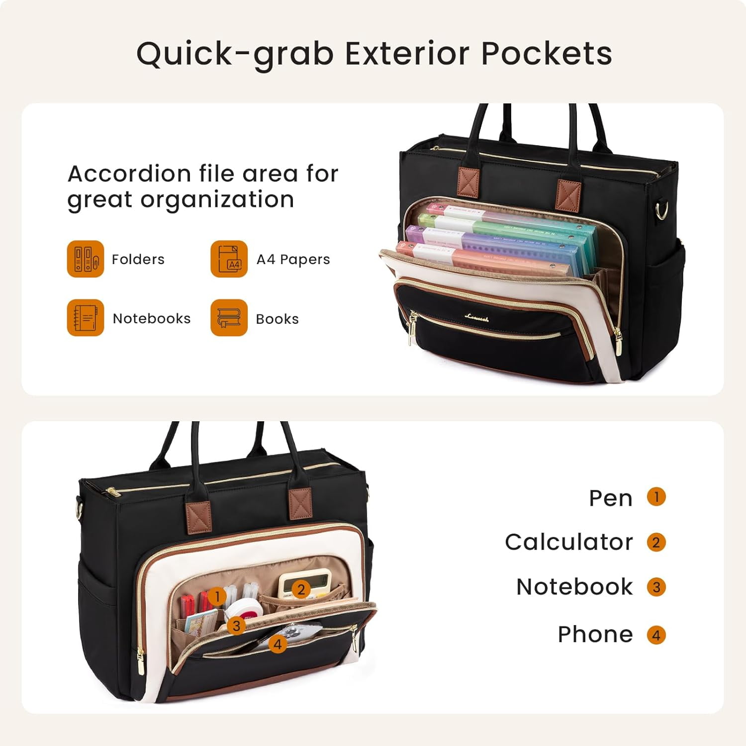 LOVEVOOK Work Tote Bags for Women,Laptop Tote Bag for Women With Large Cup Holder,Teacher Nurse Bags With Accordion File Organizer Pocket,Multi-Pockets Professional Briefcase Business Purses Handbag
