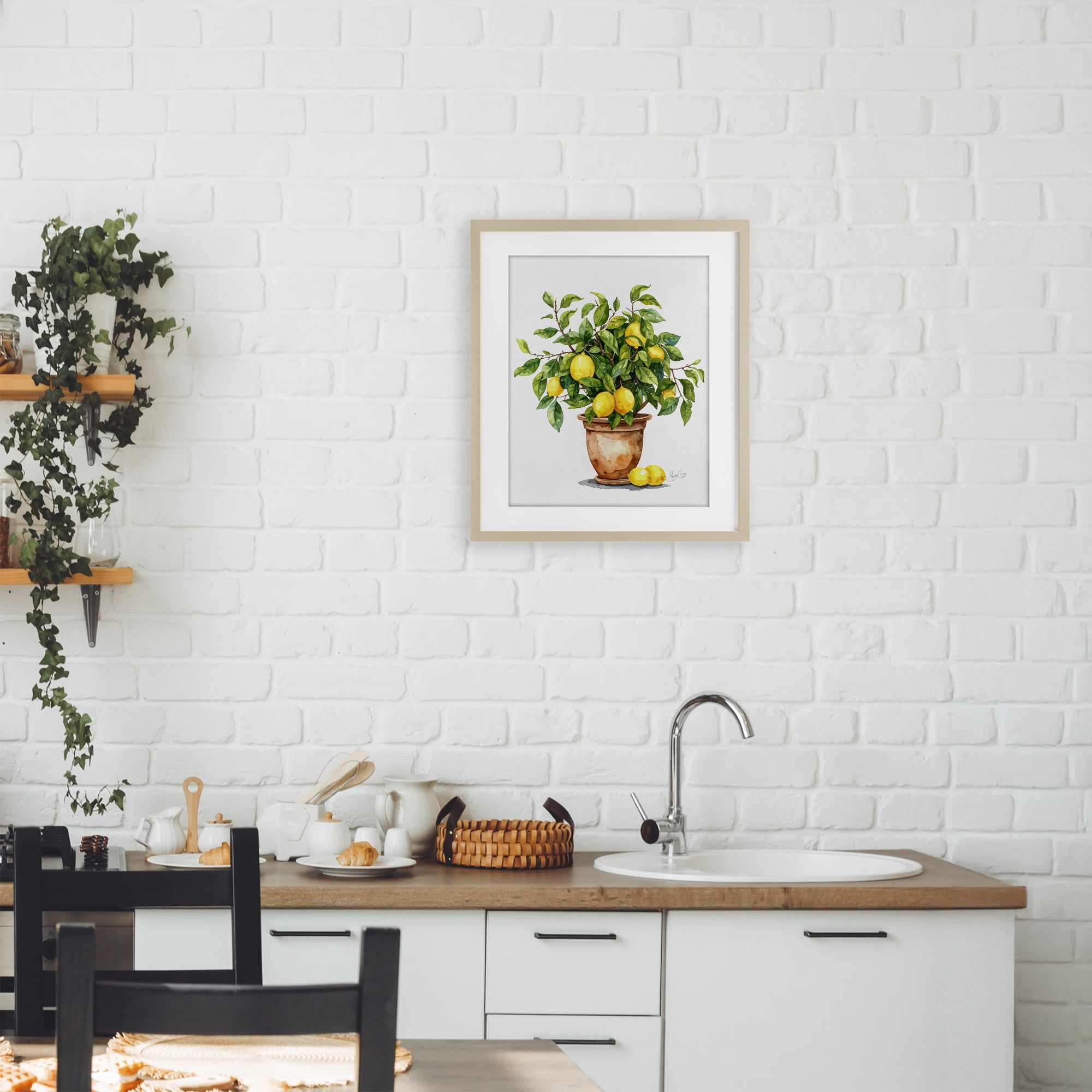 Stupell Industries Potted Lemon Tree Birch Framed Print Under Glass, design by Shelly Craig