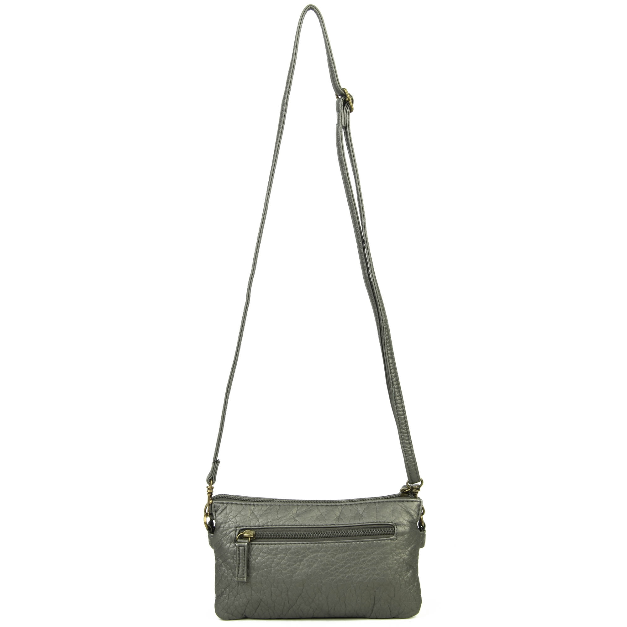 The Anita Women Wristlet Multi Functional Crossbody Soft Vegan Leather Bag by Ampere Creations - Dark Silver