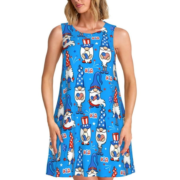 Balery Gnomes in USA Vestidos de verano para mujer con estampado: vestido holgado sin mangas, vestido playero informal y cómodo para días calurosos.