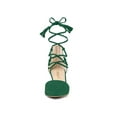 thumbnail image 6 of BLISSFUL STEP Women Pointed Toe Block Heels Lace Up Pumps Emerald Green 9, 6 of 7