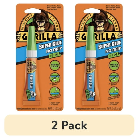 (2 pack) Gorilla Super Glue No Drip Gel, 15g, Clear