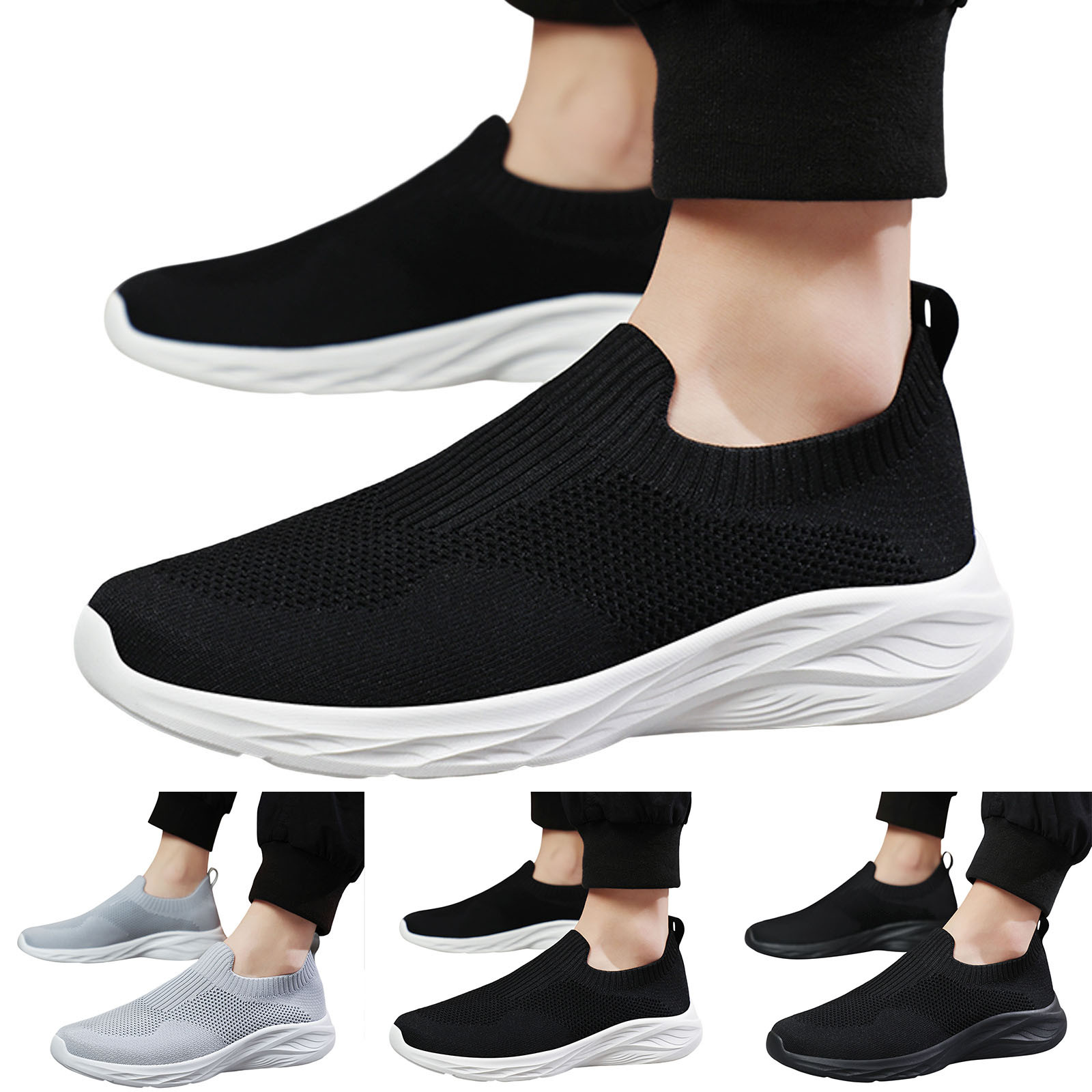 KaLI_store Mens Slip On Shoes Mens Breathable Walking Tennis Running ...