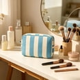 thumbnail image 5 of 9x6 Inch Striped Corduroy Makeup Bag, Zippered Cosmetic Pouch, Travel Organizer for Toiletry Storage, Outdoor Trip and Beauty Arrangement, 5 of 6