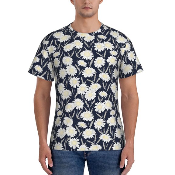 Vsdgher Daisies Flowers Print Men's Dry Fit Mesh Athletic Shirts Moisture Wicking Tennis T-Shirt Tops