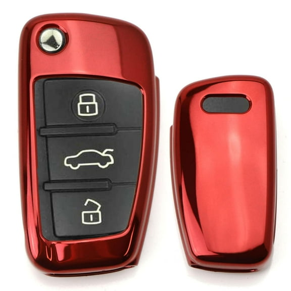 Chrome Finish Red TPU Key Fob Protective Cover Case For Audi A3 S3 A4 S4 A6 Q5 Q7 TT R8 Folding Blade Key
