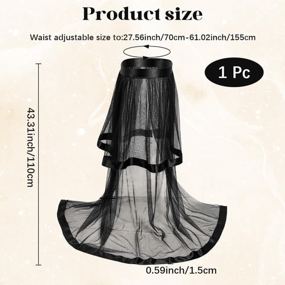 110CM Double Layers Black Tulle Skirt Long Sheer Mesh Tutu Maxi Cover up Skirts Polyester High Waist Detachable Bikini Lace Overskirt Dress for Women Wedding Rave Party Cocktail Prom Supply