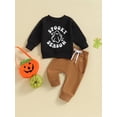 thumbnail image 2 of Wassery Baby Boy Halloween Clothes Toddler Boys 2 Piece Fall Tracksuit Outfits Letter Ghost Print Long Sleeve Sweatshirt and Elastic Pants 0-3 Years, 2 of 8