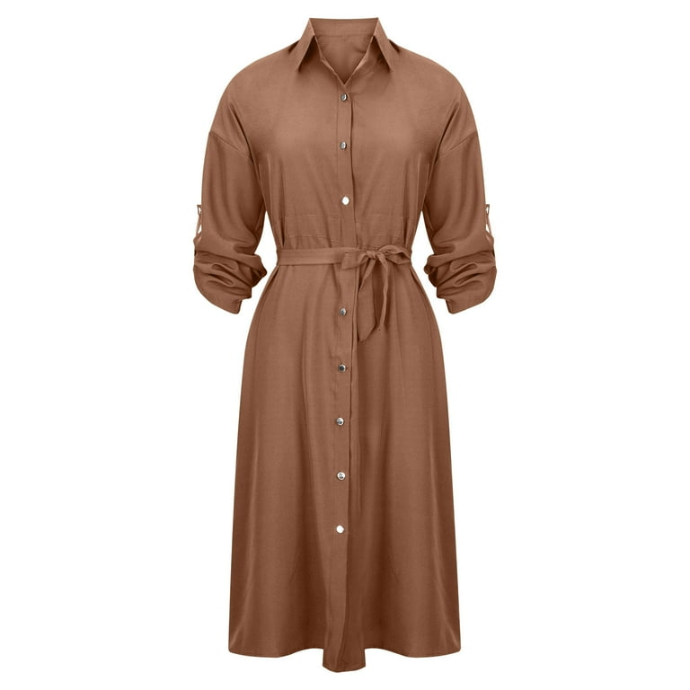 Casual Solid Make Old Turndown Collar Long Sleeve Loose Denim Dresses( No Belt) Casual Solid Make Old Turndown Collar Long Sleeve Loose Denim Dresses( No Belt)