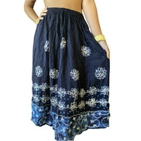 Mogul Women Blue Floral Embroidered Long Skirt Boho Chic Gypsy Flare Rayon Summer Skirts