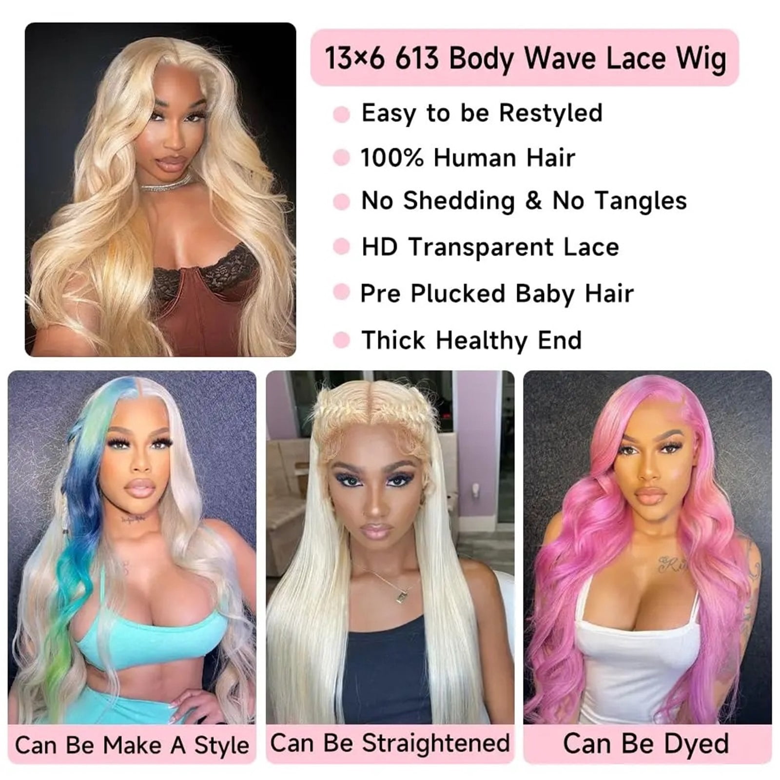 13x6 Body Wave Lace Front Wigs Human Hair 200 Density HD Transparent Pre Plucked Wig