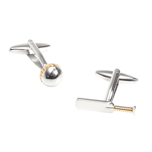 Gemelos con diseño genérico de pistón y bola, chapados en plata y oro