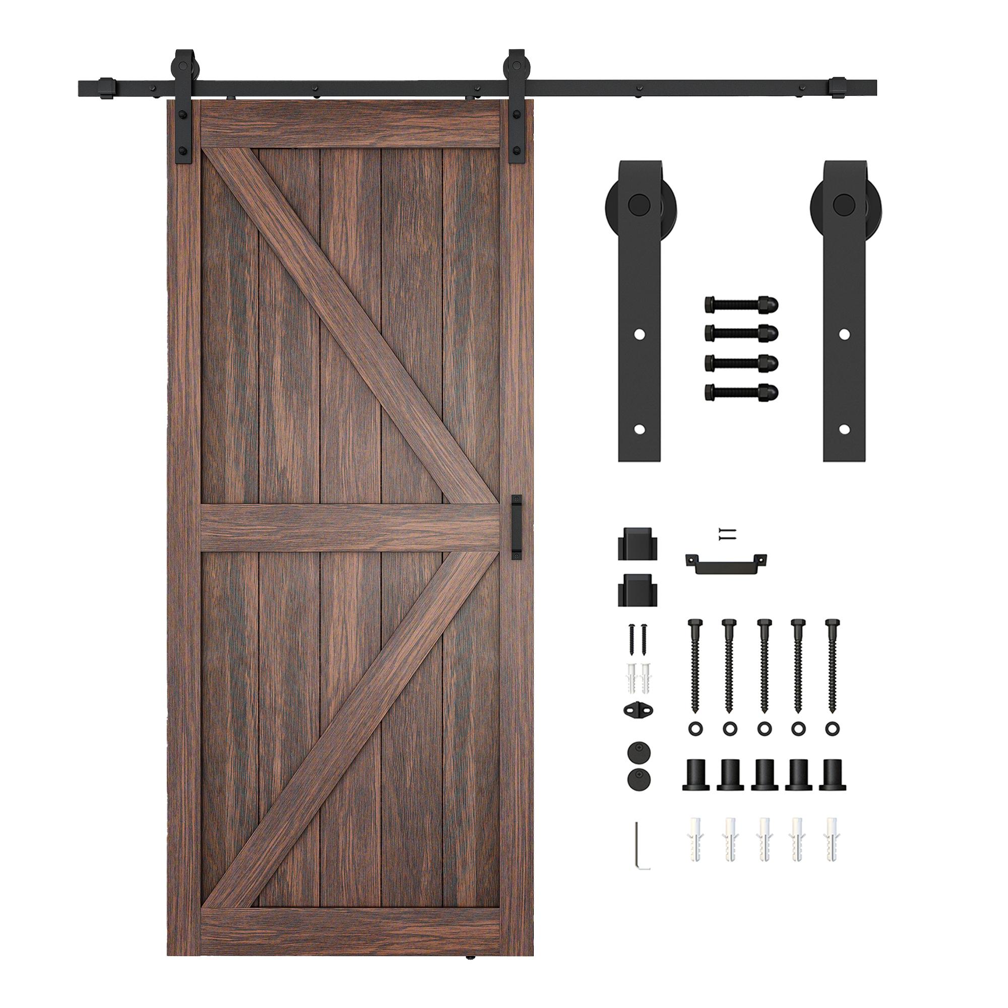 ANZZI Heavy Duty Sturdy Sliding Barn Door - 36x84'' Brown Sliding Wood Single Slide Door - Solid Core MDF + PVC - Knockdown Design - Barn Doors and Hardware Included - Space-Saving Solution