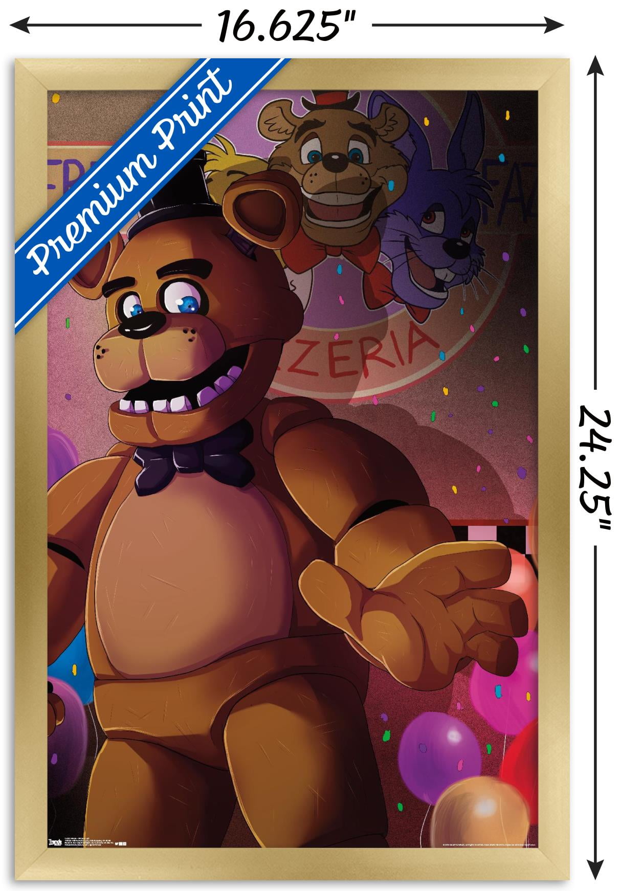 Five Nights at Freddy's - Pizzeria Art Wall Poster, 14.725" x 22.375", Framed
