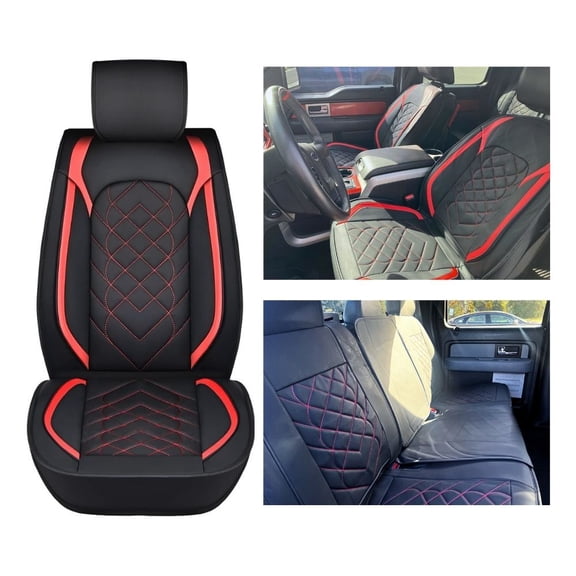 Car Seat Covers Custom Fit 2009-2024 F150 Super Crew and 2017-2024 F250 F350 F450 Crew Cab Waterproof Leather Cushion for Pickup Truck 2 Front Seats