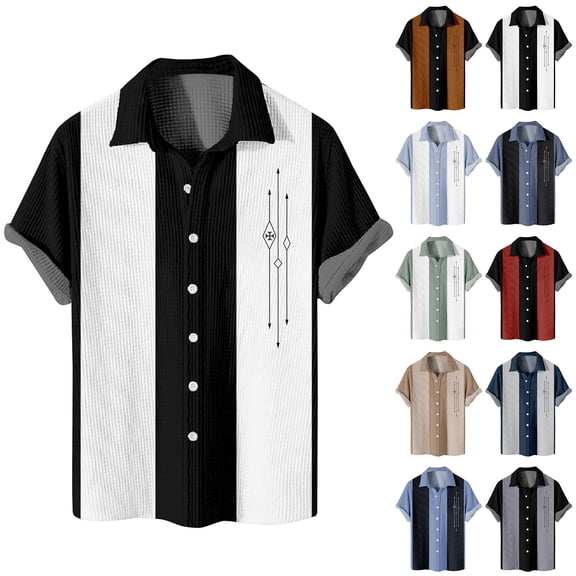 Mens Hawaiian Shirt Short Sleeve Waffle Texture Cuban Collar Casual Summer Beach Vacation Relaxed Fit Tops Black 7XL