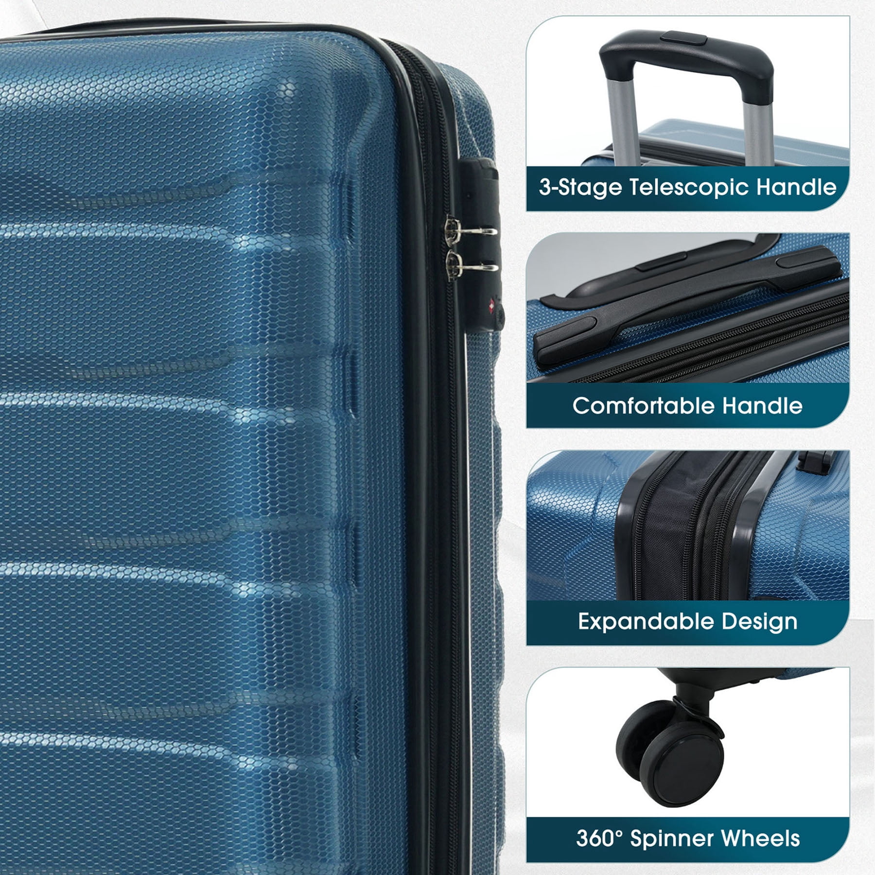 S-HOME 20" ABS Hardshell Carry-On Luggage, Expandable Spinner Suitcase with TSA Lock and Scratch-Resistant