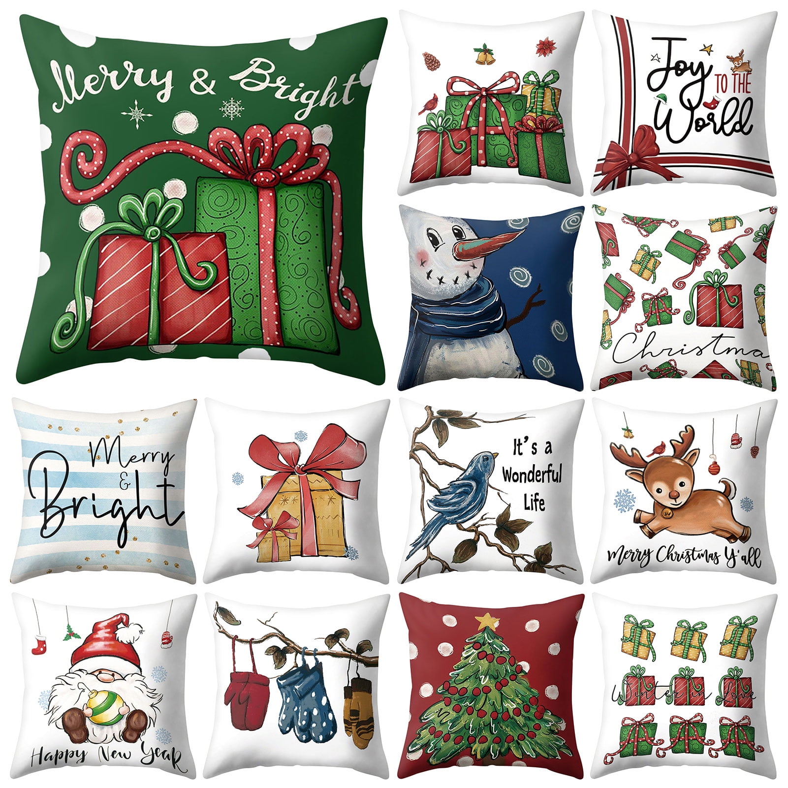 UDIYO Set of 4 Merry Christmas Decorative Cotton Canvas Throw Pillow