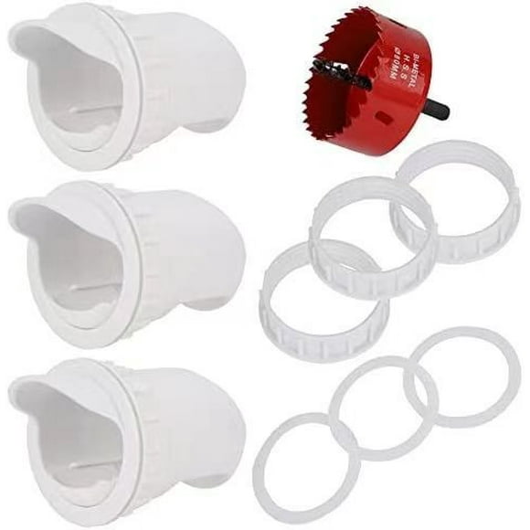 QUETO DIY Port Feeder 3 Port PVC Gravity Fed Chicken Feeder and Hole Saw | Use for Pails, Barrels, Bins, Troughs | Rain, Weather and Trash Resistant Chicken Feeders