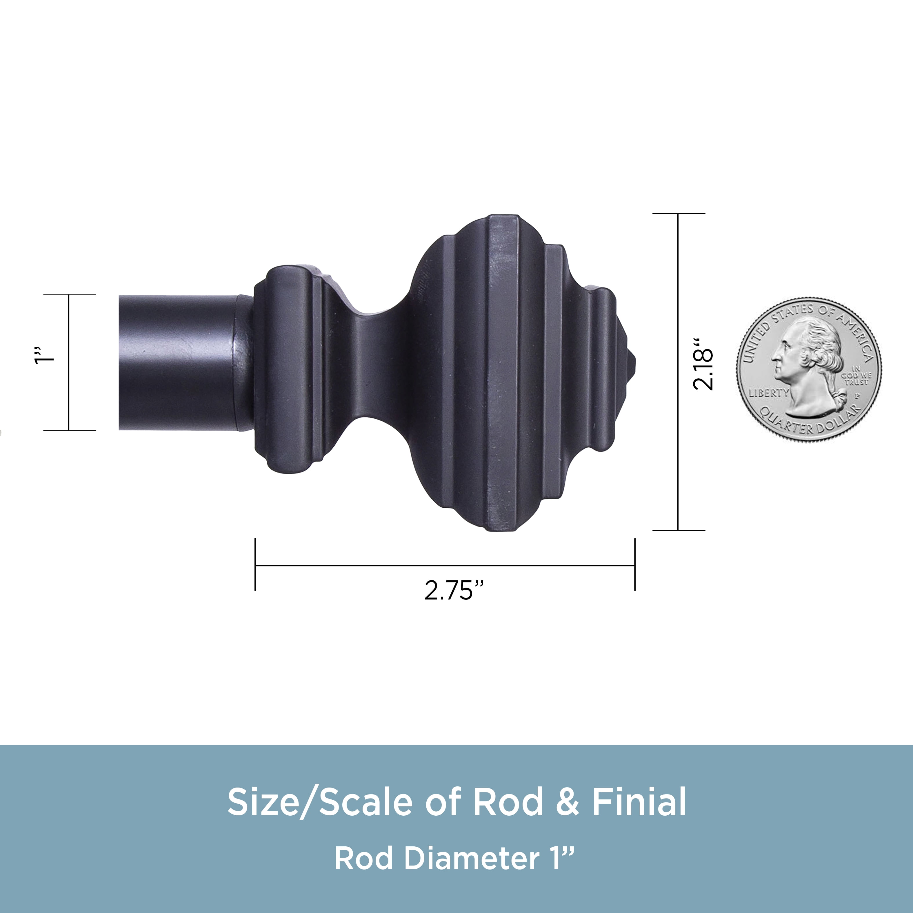 Kenney Byron 30-84" Value Decorative Steel Adjustable Curtain Rod, 1" Dia., Black