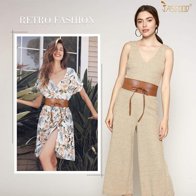 8218 Obi Belt For Women – Wide Waist In Faux Leather, Mica- Tan Beige Women Faux Leather Obi Belt, Wide Wrap Retro Waist Belt for  main image 2