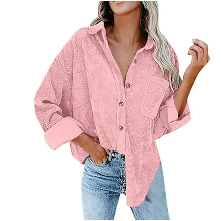 

Bospose Long Sleeve Crop Top Womens Corduroy Shirt Corset Top Pink Top Women S Buttoned Cardigan Lapel Loose Padded Shirt Tops Lady Pocket Single-Breasted Lapel Top/Shirt Light Xxxl