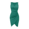 thumbnail image 3 of Vestido mini sexy sin mangas con cuello en V y pliegues envolventes, color liso, para mujer - Poliéster, elegante, con fruncido en la cintura y corte ajustado, 3 of 4