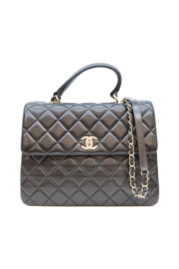 Pre-Owned CHANEL Trendy CC Maxi 2-Way Shoulder Bag, Black with Gold Hardware, Women's