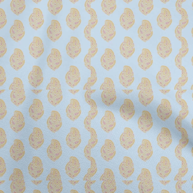 oneOone Cotton Silk Light Blue Fabric Asian Traditional Paisley Craft Projects Decor Fabric Printed By The Yard 42 Inch Wide