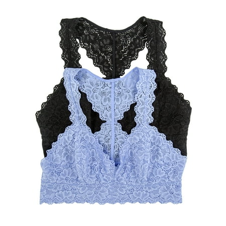 

Jezebel by Felina | Lace Bralette | Wire Free | Unpadded | T-Back | 2 Pack (Black Hydrangea Large)