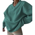 thumbnail image 2 of Women'S V Neck Oversized Sweatshirts Casual Drop Shoulder Long Sleeve Pullover Tops Green L, 2 of 9