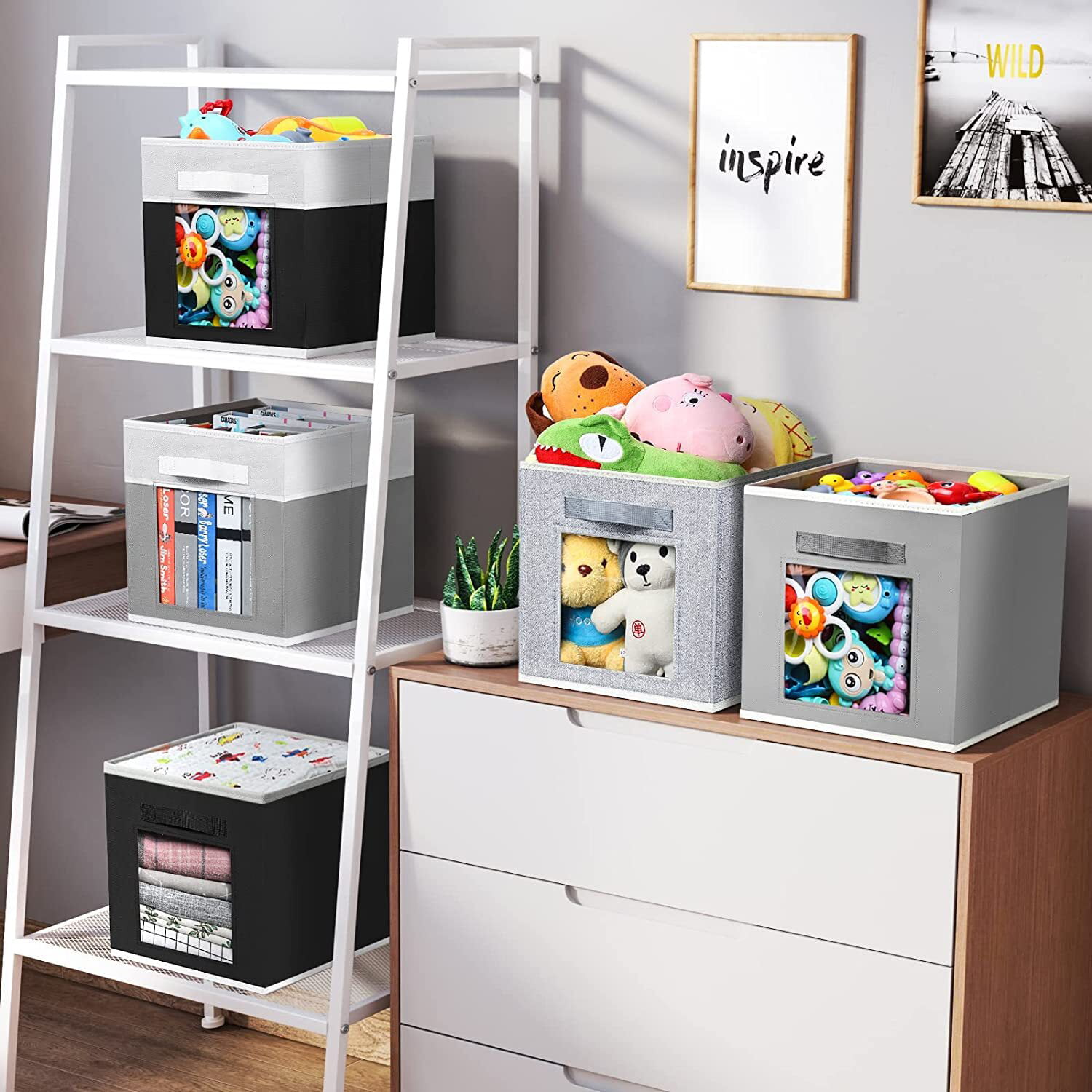 HOMEFORT 11 Drawer Dresser Chests of Drawers Organizer Fabric Storage Cube  Bins with Sturdy Metal Shelf for Bedroom Living Room