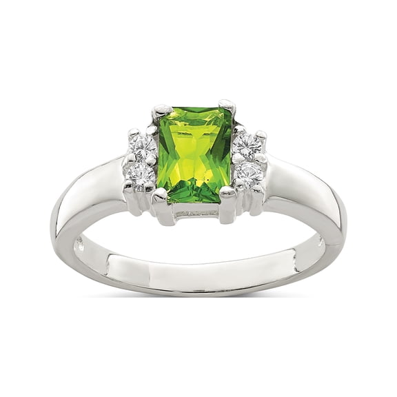 Sterling Silver Lime Green & White Cz Ring (Size 6) Made In Thailand qr4361-6