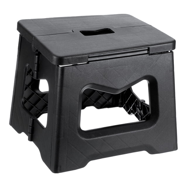 Taburete de paso plegable Uxcell de 8.7" para adultos, capacidad de 165 lbs, taburete antideslizante con mango, taburete pequeño negro