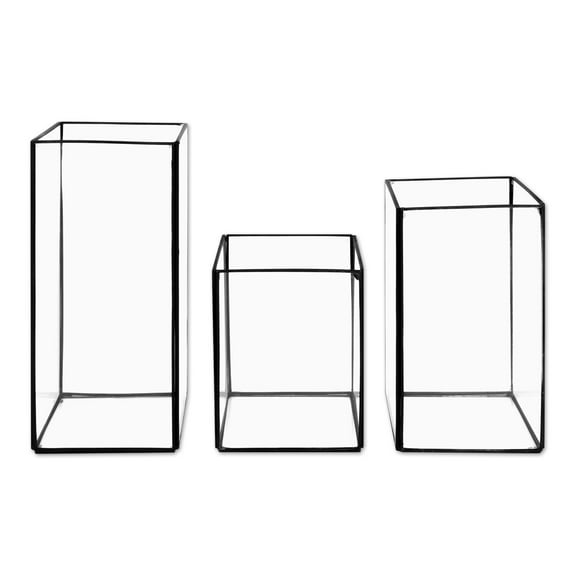 Koyal Wholesale Black Geometric Hurricane Candle Holder Set of 3 for Wedding Centerpiece, Home Decor, Patio Decor